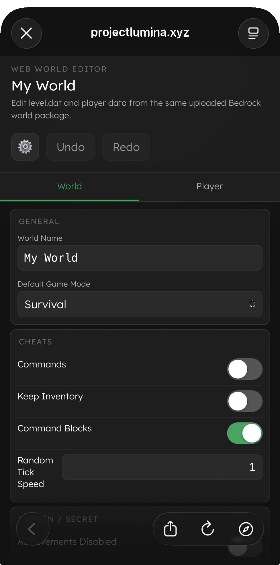 Project Lumina web world editor screenshot